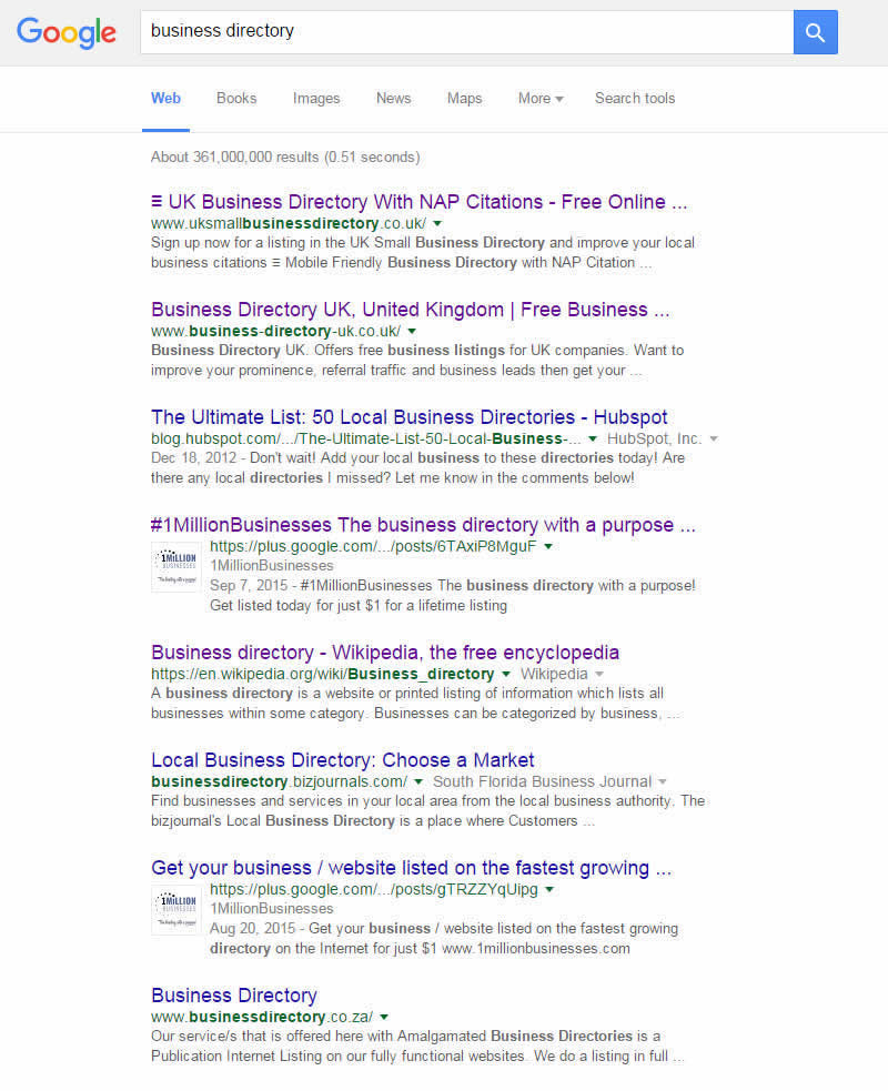 SERPs for business listing